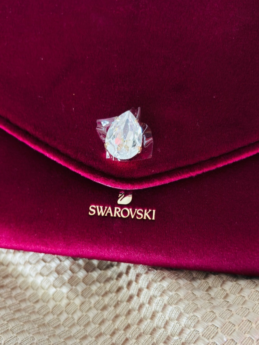 Swarovski Deep Burgundy Velvet Envelope Clutch with Crystal Accent